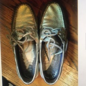 Sperry topsiders 6 silver leather tie shoes